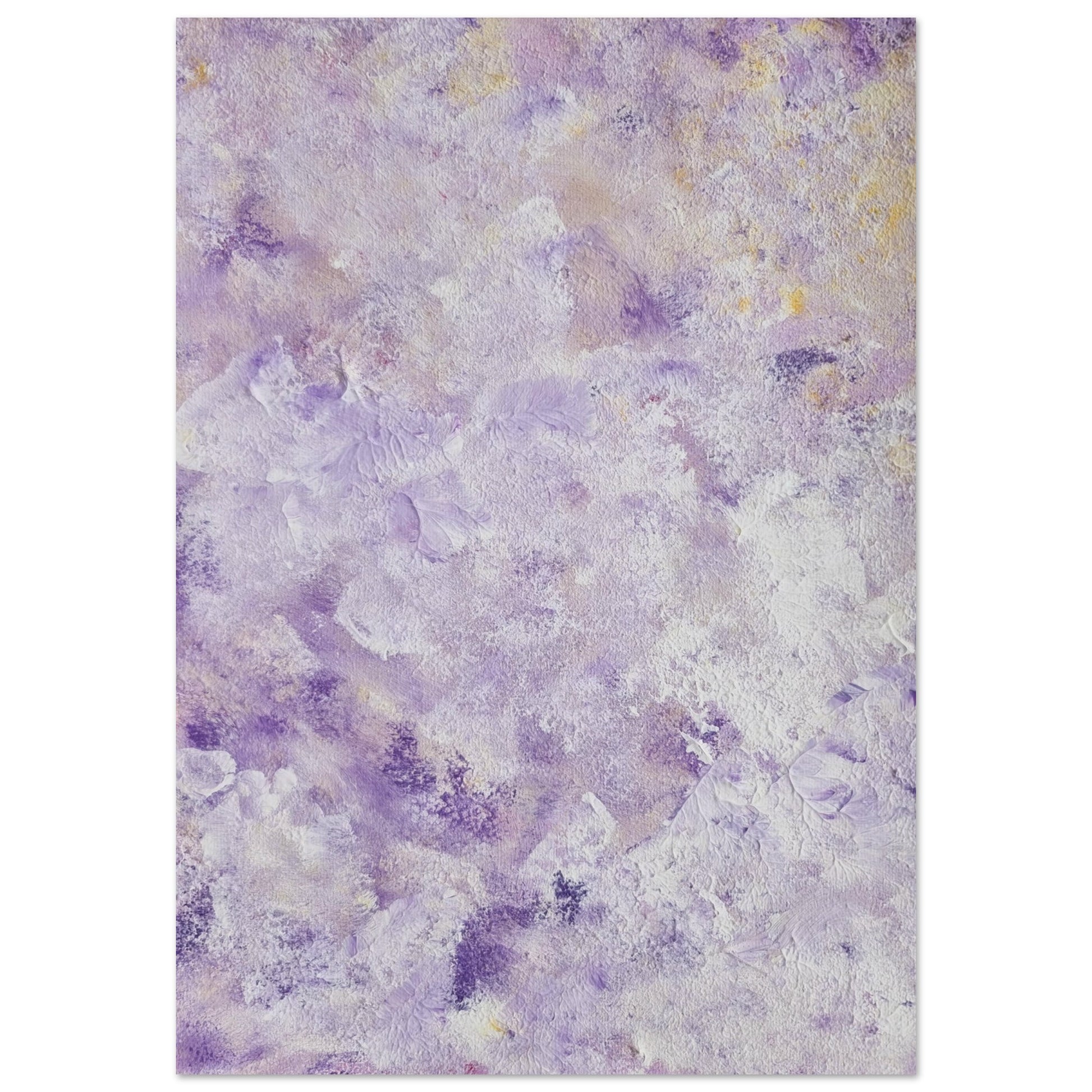 Purple, Feel good one of one-of-a-kind colorful art poster based on original abstract art created by up-and-coming artist Scandinavian Jeanette Haga as decor for modern home on a white wall