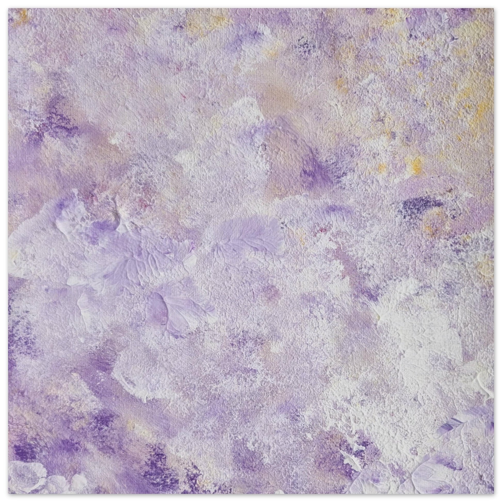 Purple, Feel good one of one-of-a-kind colorful art poster based on original abstract art created by up-and-coming artist Scandinavian Jeanette Haga as decor for modern home on a white wall