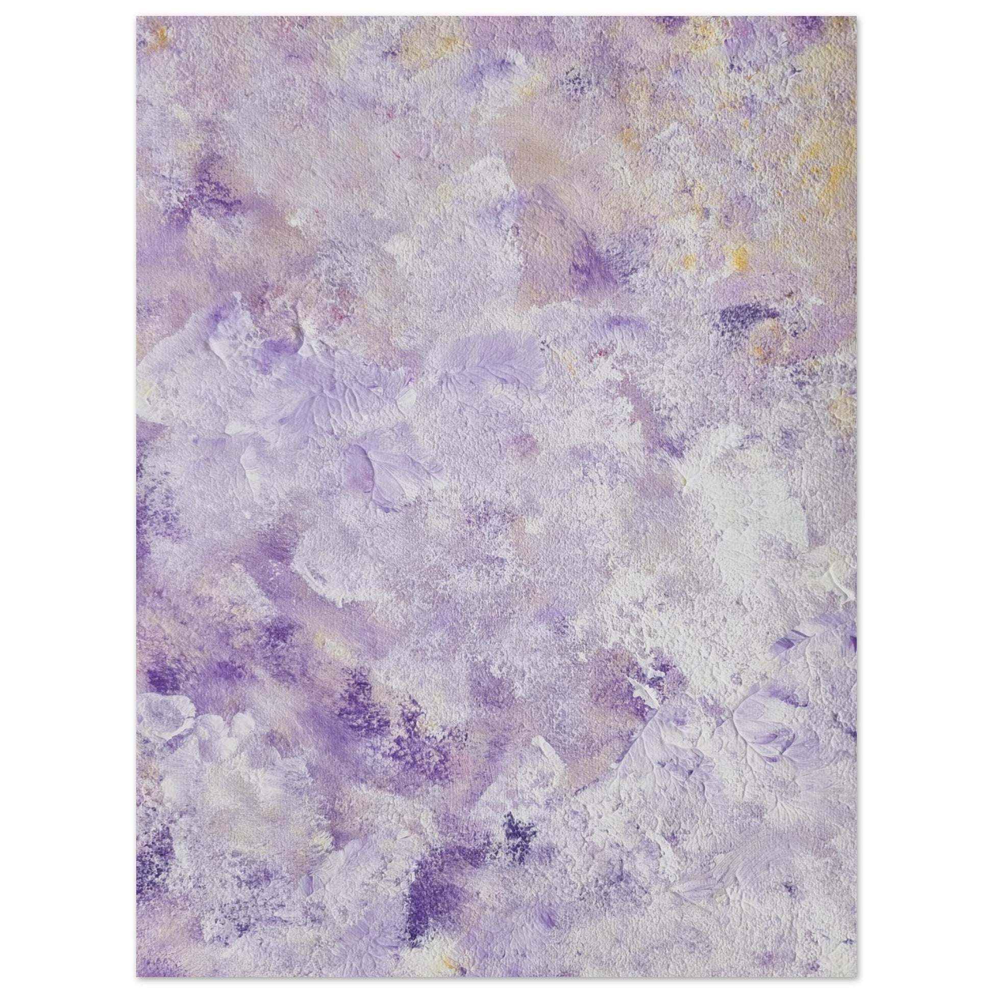 Purple, Feel good one of one-of-a-kind colorful art poster based on original abstract art created by up-and-coming artist Scandinavian Jeanette Haga as decor for modern home on a white wall