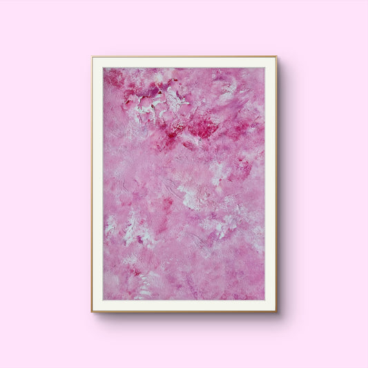 Bright red and white one-of-a-kind original acrylic feel-good Scandinavian art painted by Jeanette Haga towards a pink background
