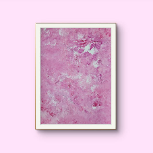 Bright red and white one-of-a-kind original acrylic feel-good Scandinavian art painted by up-and-coming artist Jeanette Haga towards a pink background