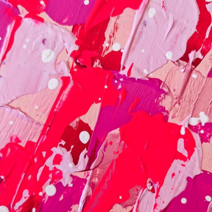 Bright pink Feel good one of one-of-a-kind colorful original abstract art created by up-and-coming artist Jeanette Haga as decor for modern homes