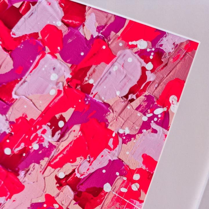 Bright pink Feel good one of one-of-a-kind colorful original abstract art created by up-and-coming artist Jeanette Haga as decor for modern homes