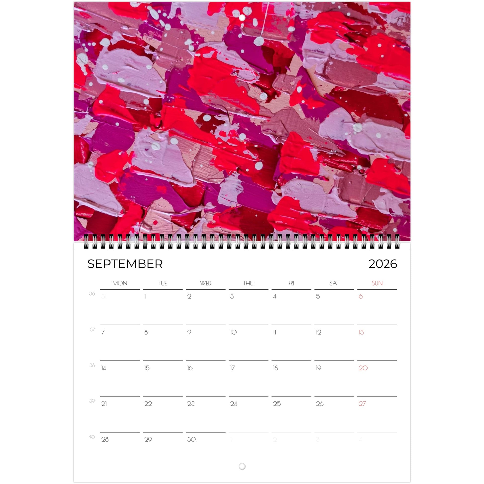close up of horizontal vibrant pink abstract art wall calendar 2026