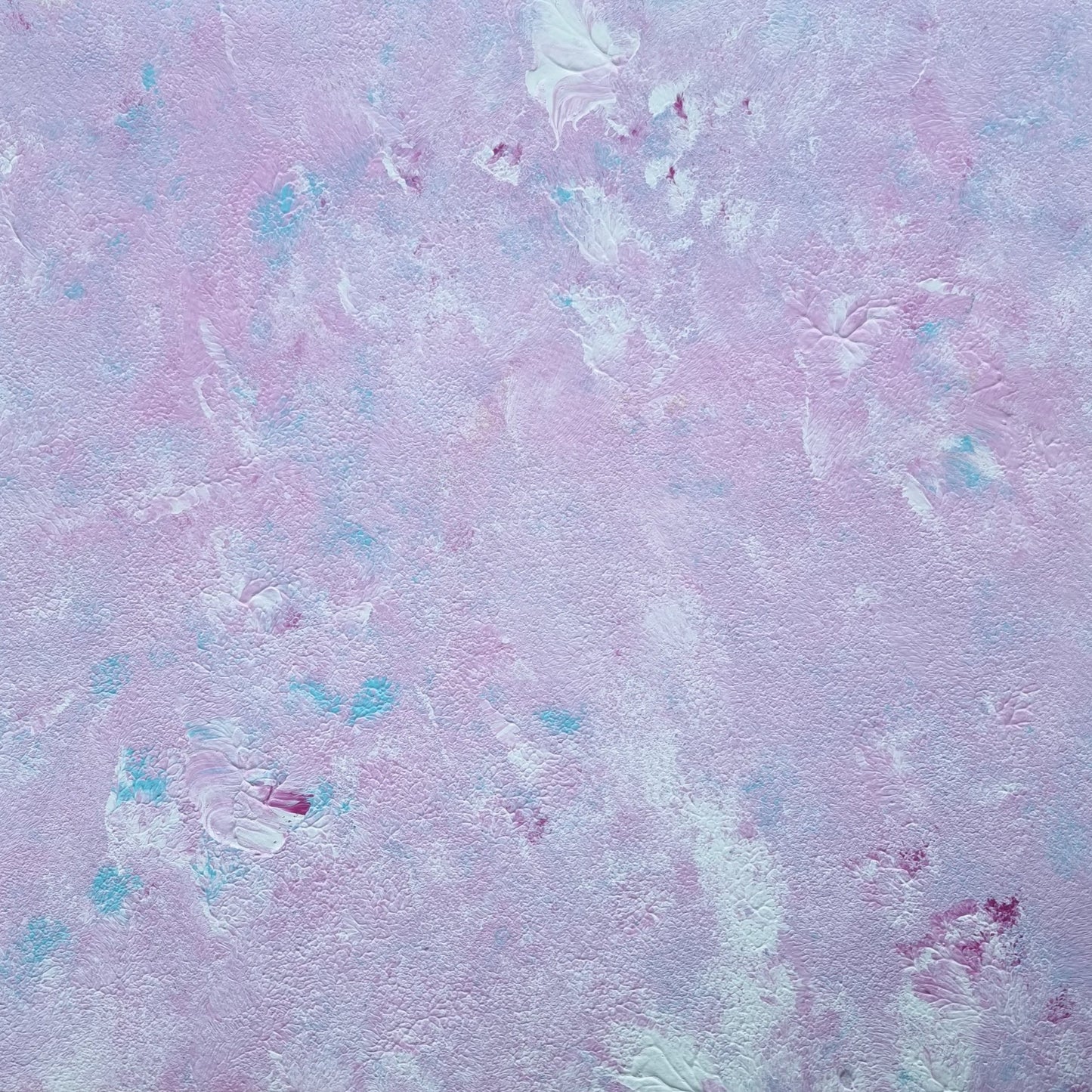 Close up of pastel pink, baby blue and white abstract art poster created by up-and-coming Scandinavian artist Jeanette Haga as decor for modern homes