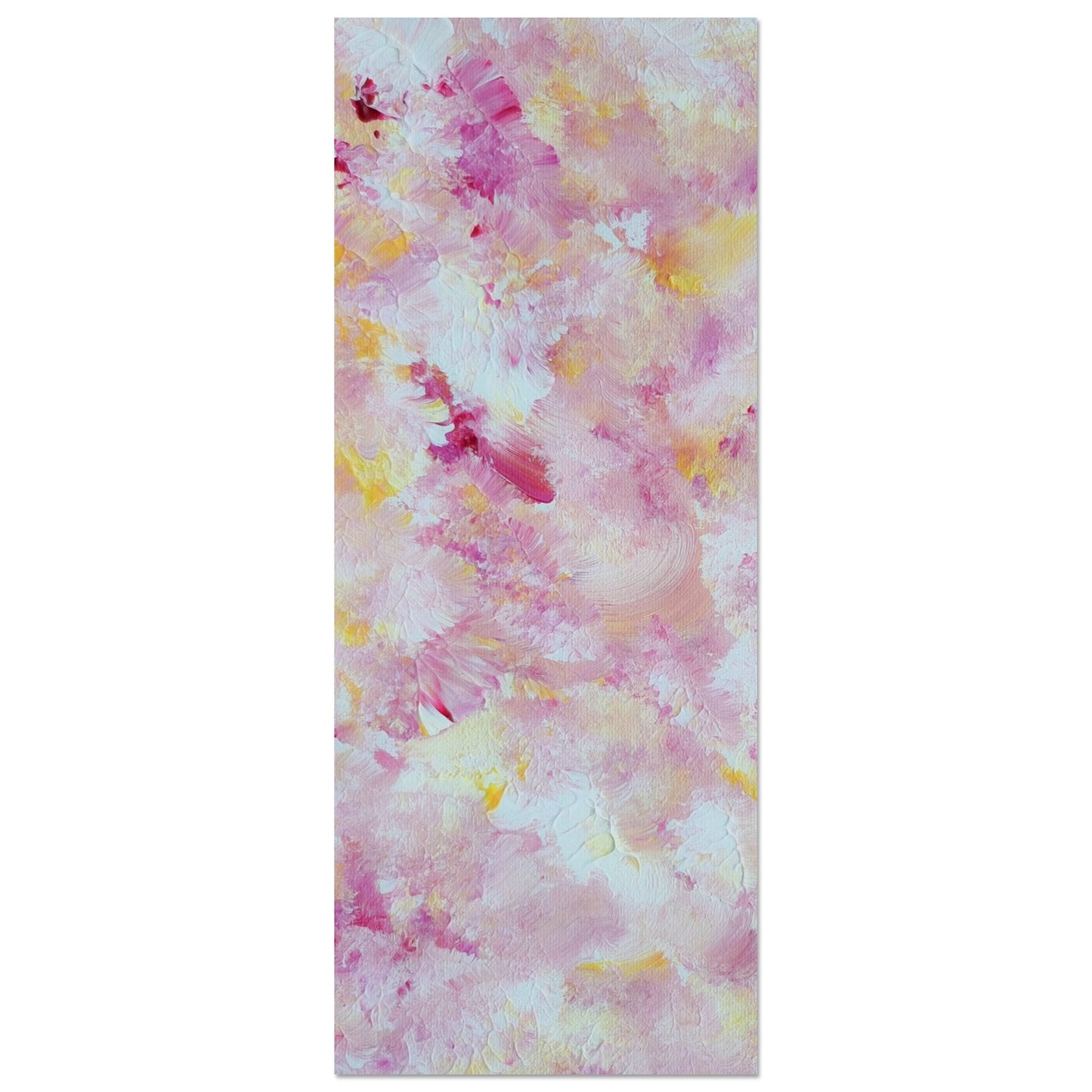 pastelpinkandyellow Feel good one of one-of-a-kind colorful art poster based on original abstract art created by up-and-coming artist Scandinavian Jeanette Haga as decor for modern home on a white wall
