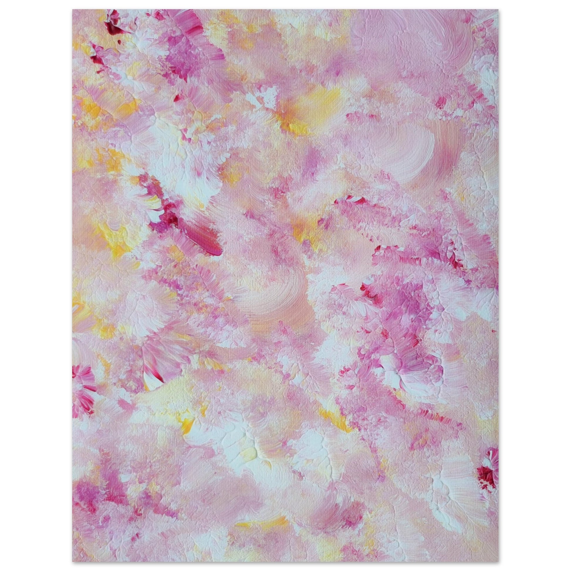 pastelpinkandyellow Feel good one of one-of-a-kind colorful art poster based on original abstract art created by up-and-coming artist Scandinavian Jeanette Haga as decor for modern home on a white wall
