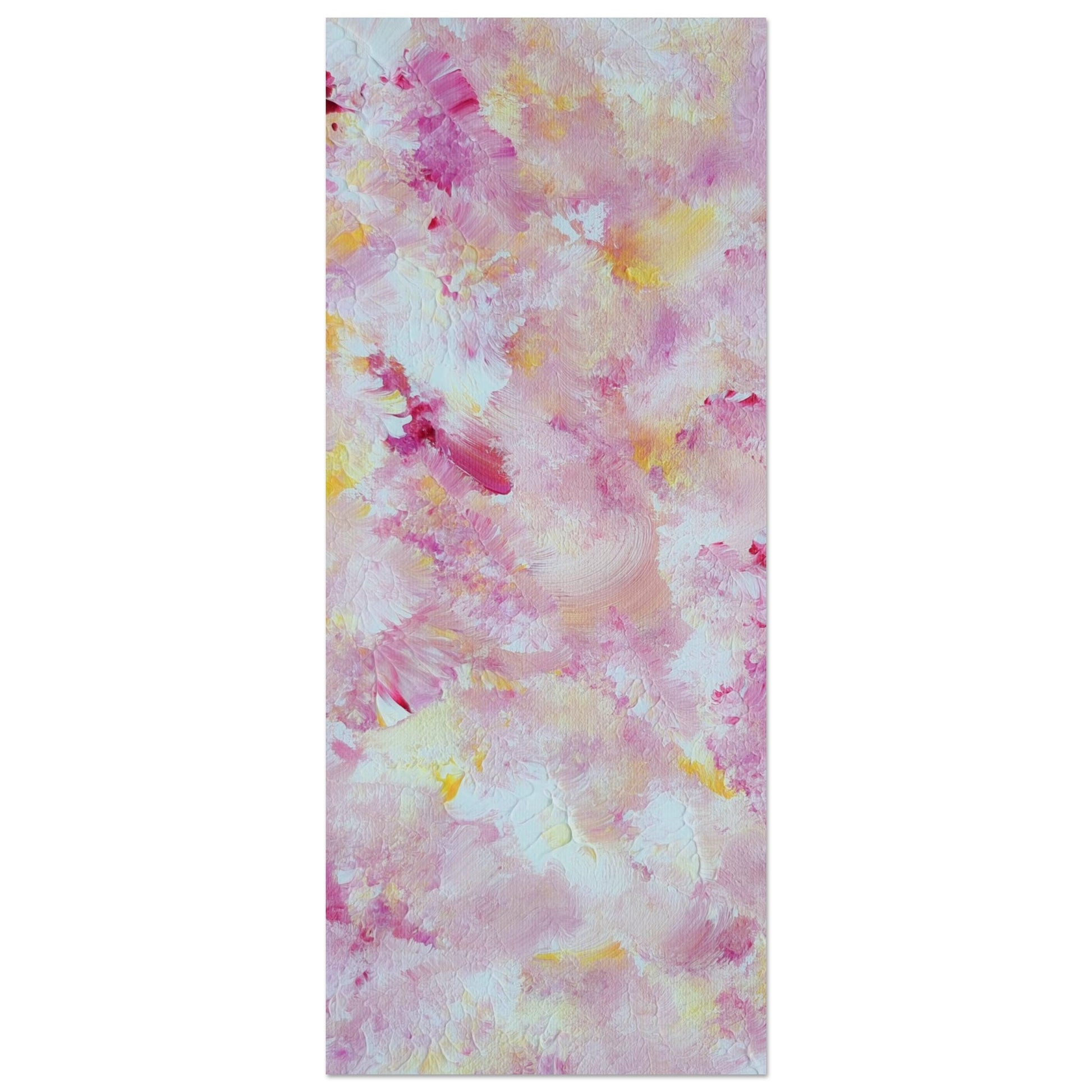 pastelpinkandyellow Feel good one of one-of-a-kind colorful art poster based on original abstract art created by up-and-coming artist Scandinavian Jeanette Haga as decor for modern home on a white wall
