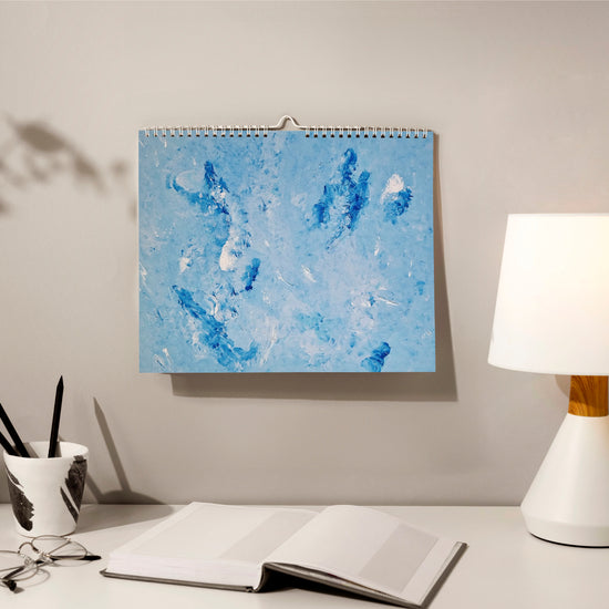horizontal abstract art wall calendar 2026, 13 different designs ready to use as art prints for a colorful home or office decor.
