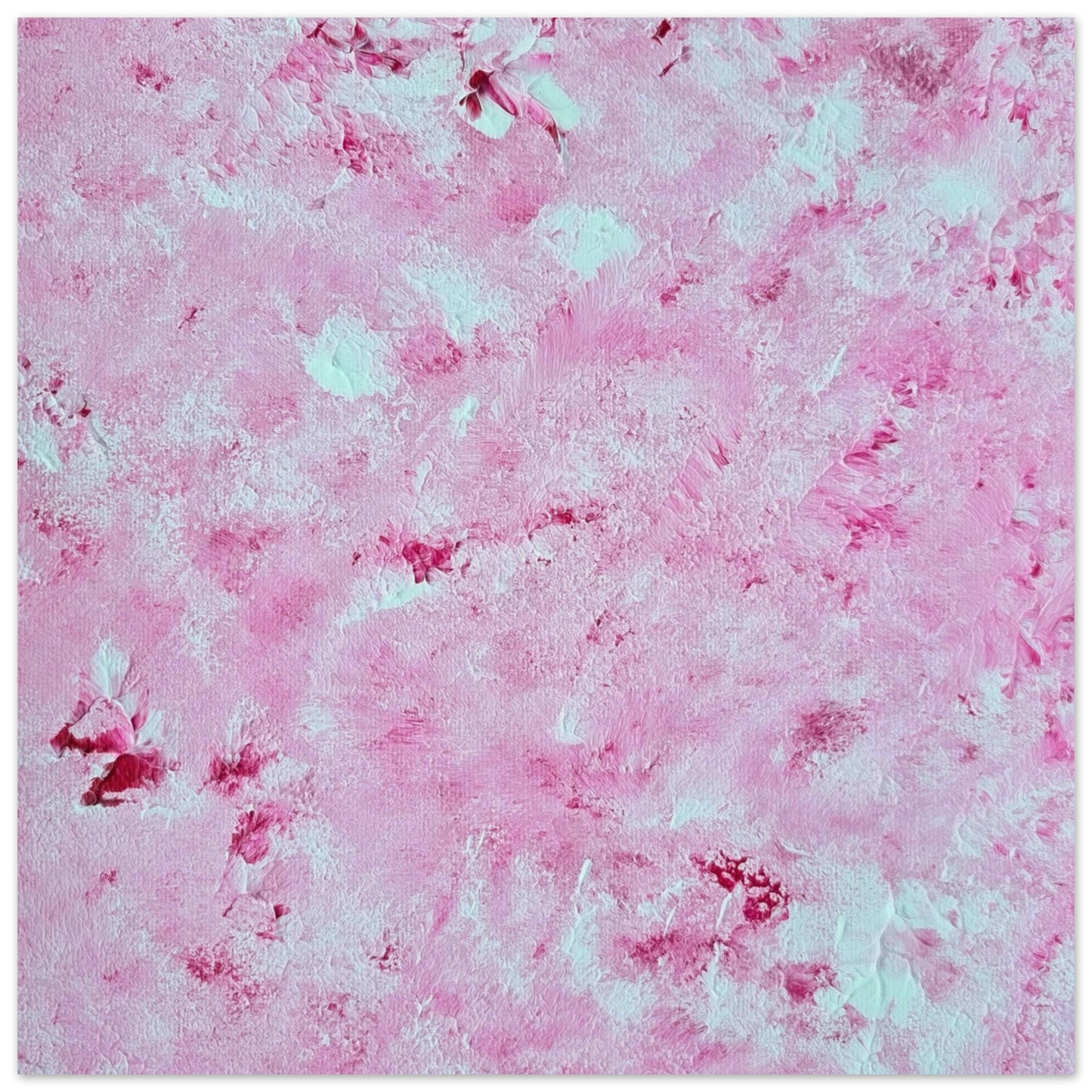 Red and white, Feel good one of one-of-a-kind colorful abstract art poster created from an original painting by up-and-coming scandinavian artist Jeanette Haga as decor in a modern home
