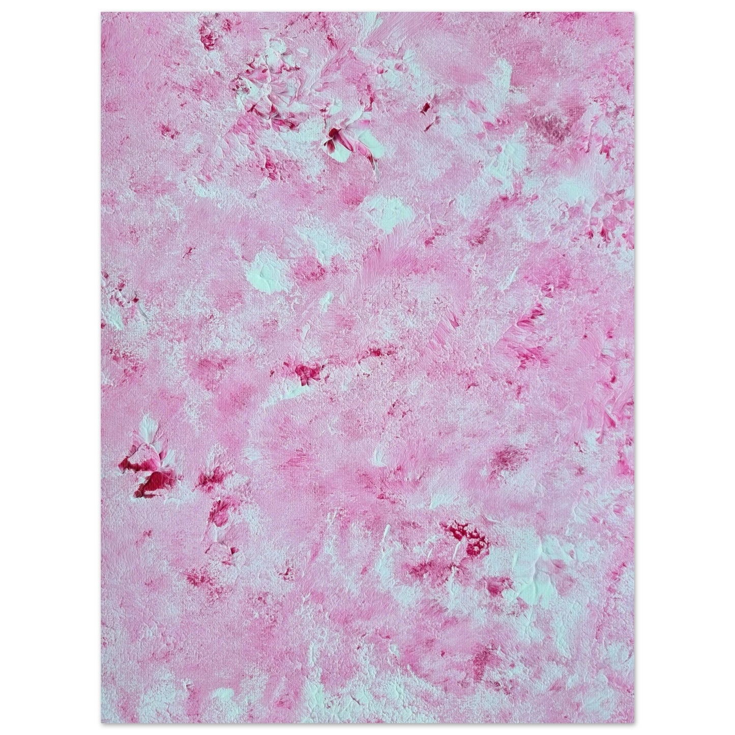 Red and white, Feel good one of one-of-a-kind colorful abstract art poster created from an original painting by up-and-coming scandinavian artist Jeanette Haga as decor in a modern home

