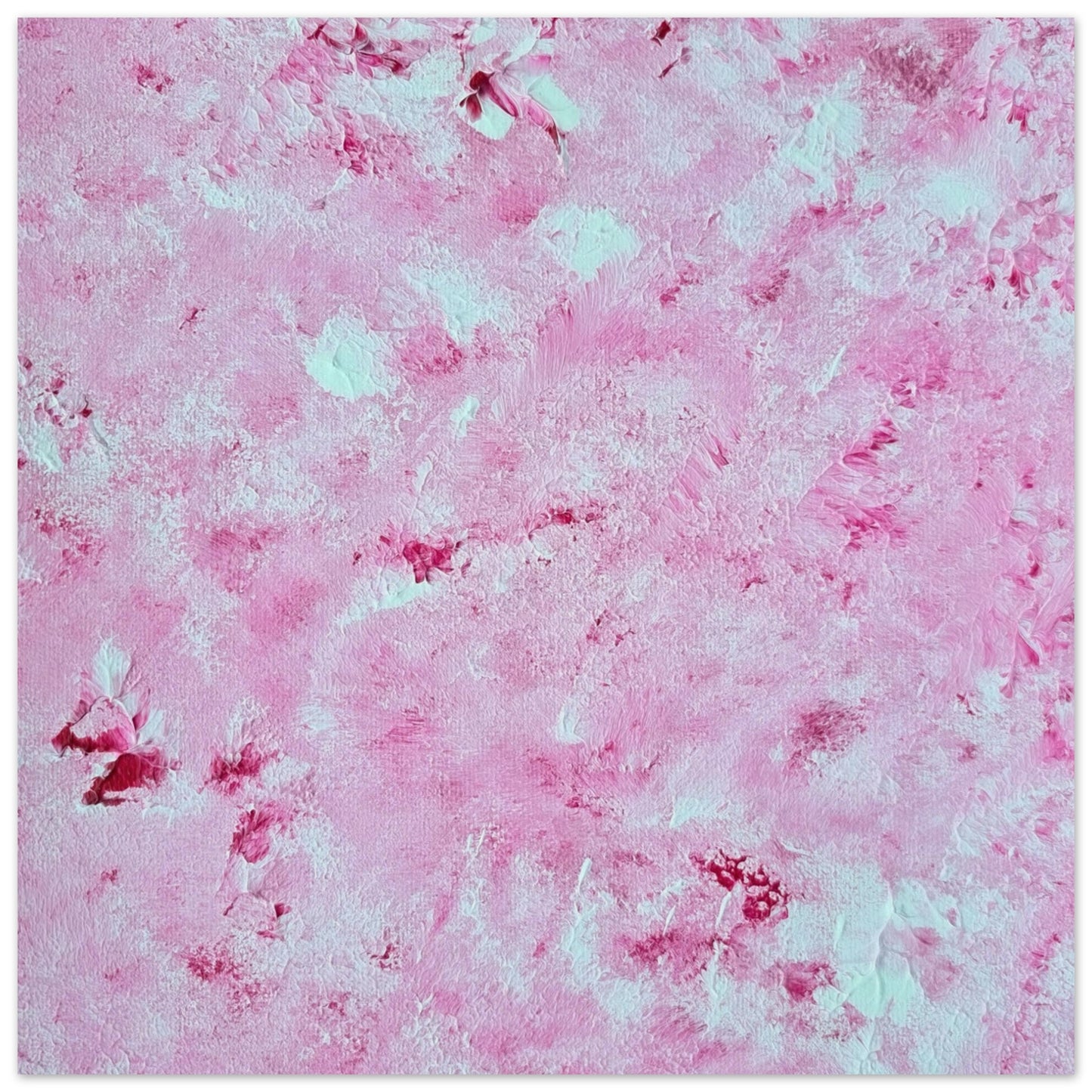 Red and white, Feel good one of one-of-a-kind colorful abstract art poster created from an original painting by up-and-coming scandinavian artist Jeanette Haga as decor in a modern home
