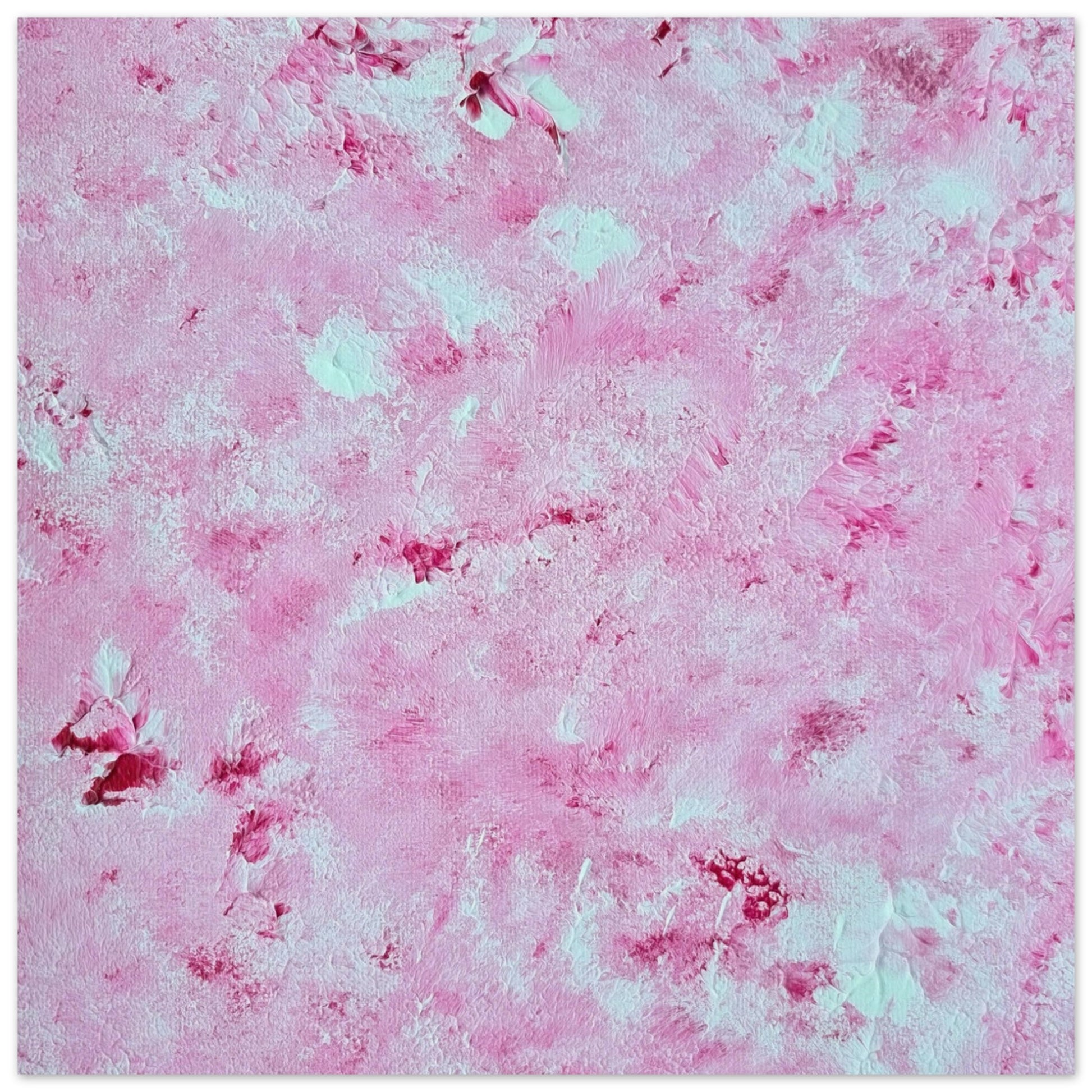Red and white, Feel good one of one-of-a-kind colorful abstract art poster created from an original painting by up-and-coming scandinavian artist Jeanette Haga as decor in a modern home
