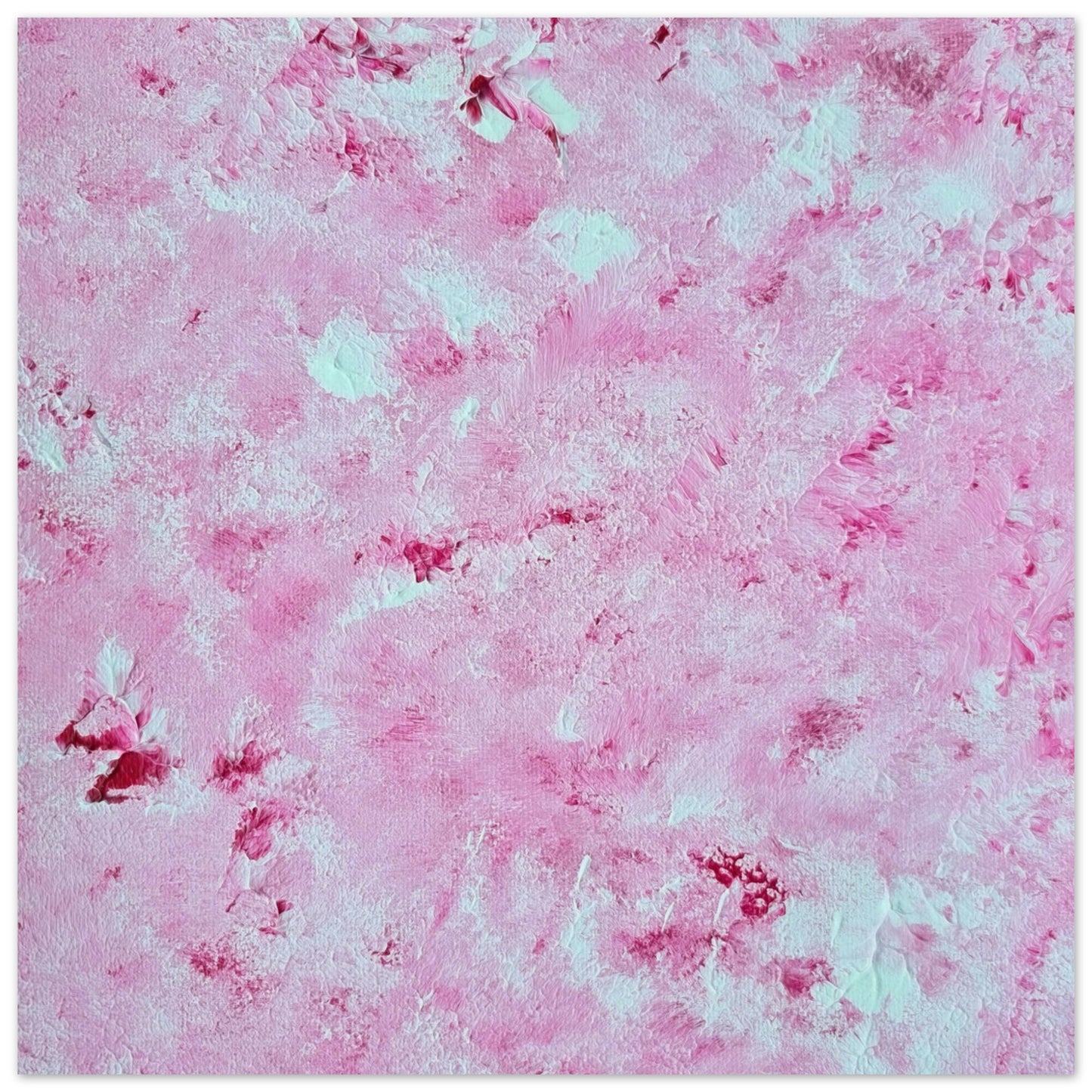 Red and white, Feel good one of one-of-a-kind colorful abstract art poster created from an original painting by up-and-coming scandinavian artist Jeanette Haga as decor in a modern home
